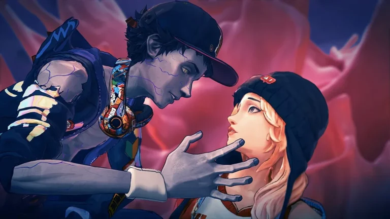 Illustrazione stilizzata di un zombie eroico che affronta mostri colorati in un dungeon dal tono psichedelico, ispirata all’action RPG Stupid Never Dies.