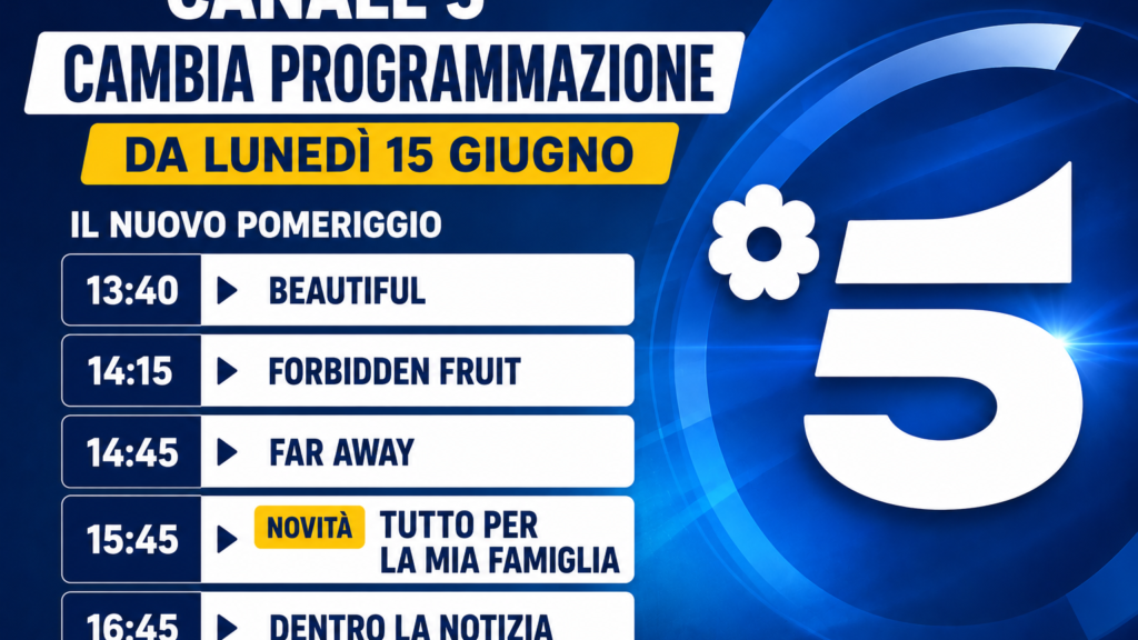 Canale 5 cambia dal 15 giugno: stop a Racconto di una notte, arriva Tutto per la mia Famiglia